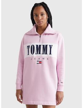 Vestido sudadera Tommy Jeans rosa para mujer