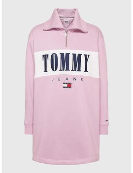 Vestido sudadera Tommy Jeans rosa para mujer
