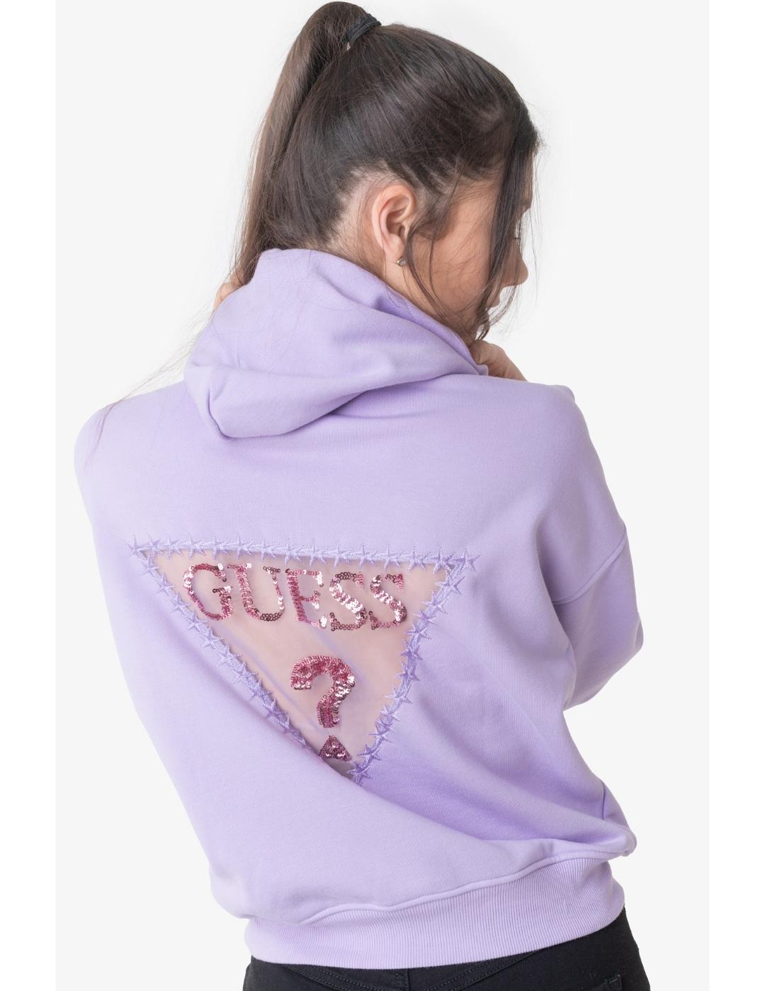 Sudadera Guess crop morada para mujer