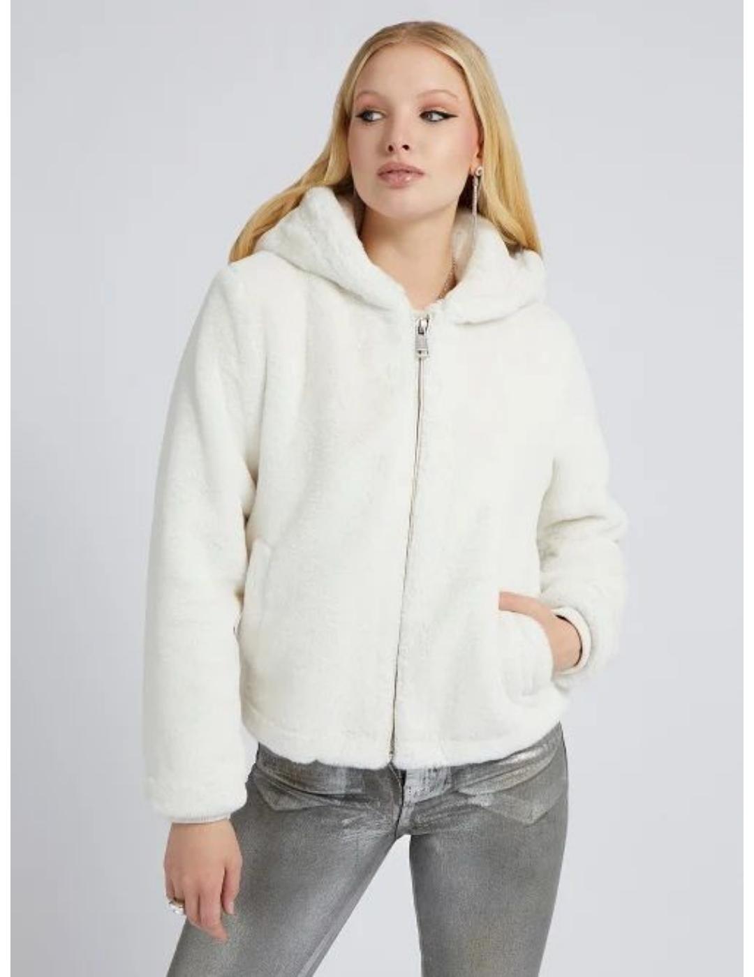 Chaqueta Guess eco fur blanca para