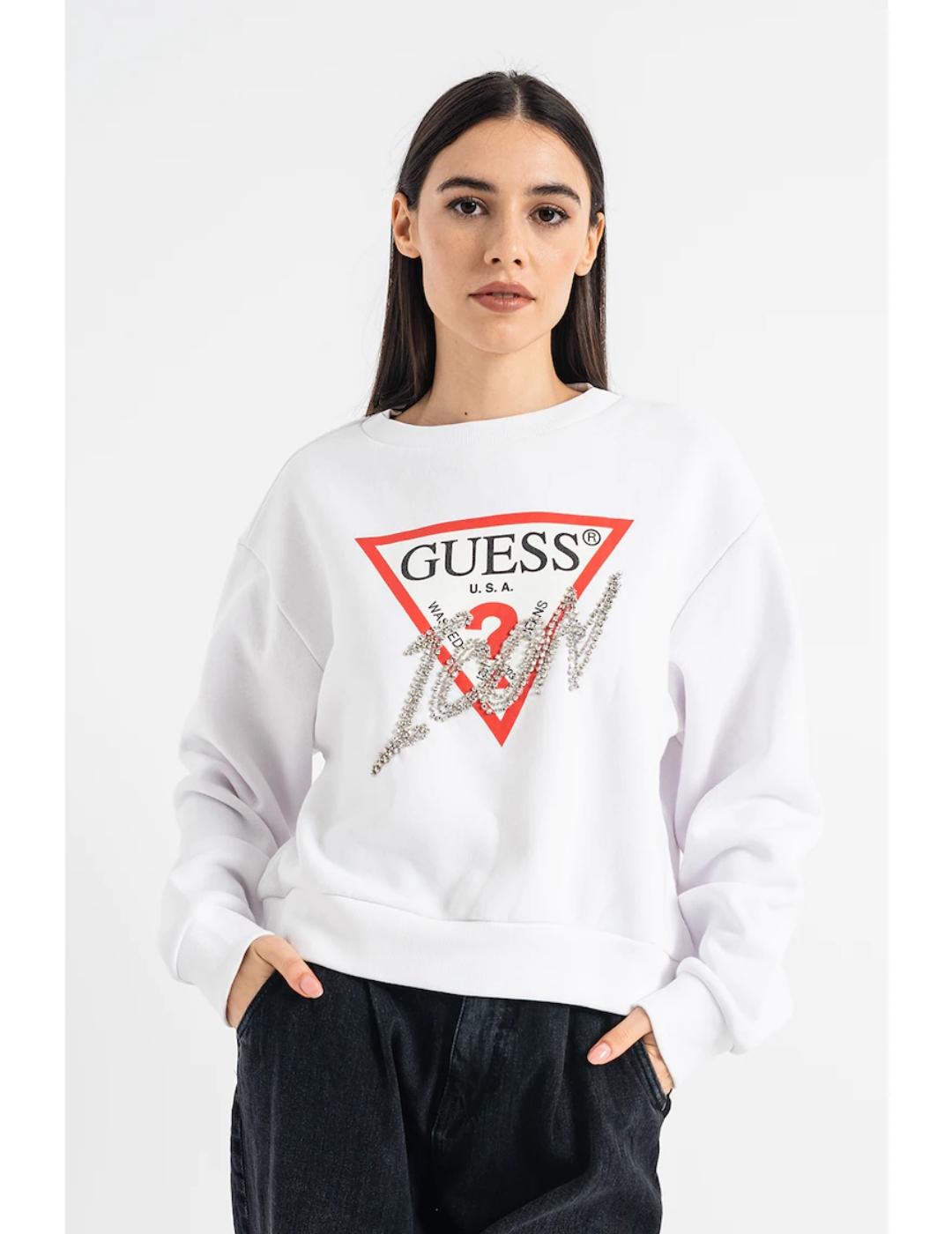 Enfermedad Pence Emociónate Sudadera Guess blanca icon para mujer