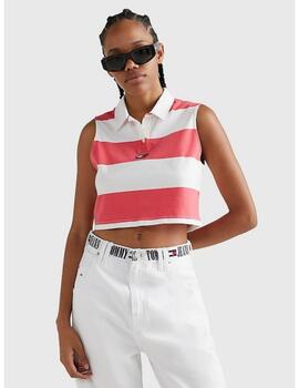 Top crop Tommy Jeans laser pink para mujer