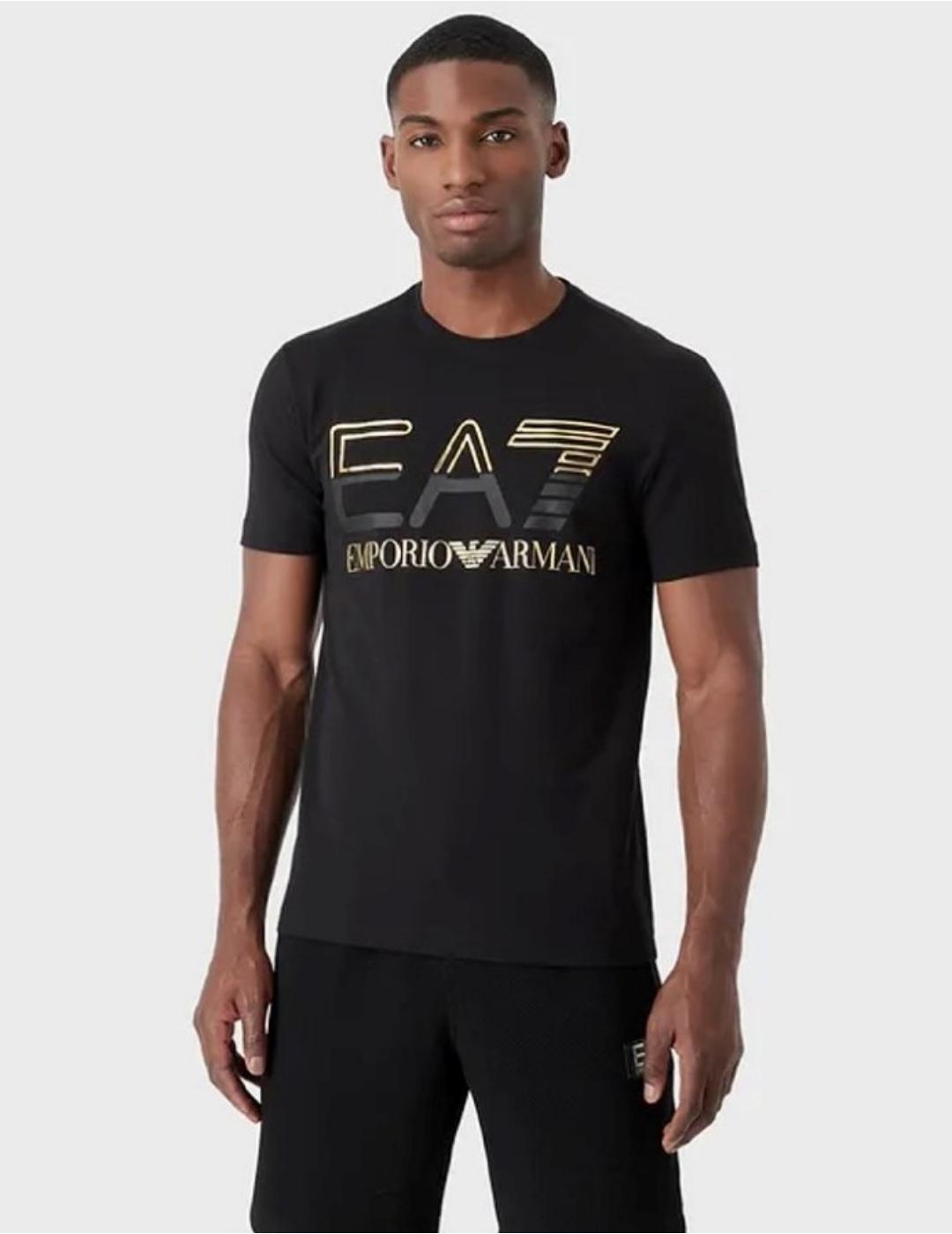 Camiseta EA7 negra logo dorado para hombre