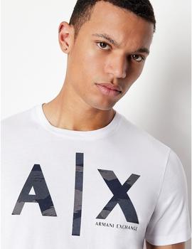 Camiseta Armani Exchange logo camuflaje blanca para hombre