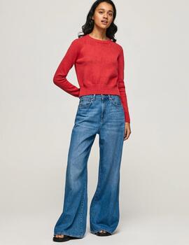 Jersey rojo algodón detalles calados mujer pepe jeans