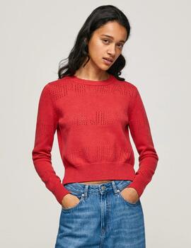 Jersey rojo algodón detalles calados mujer pepe jeans
