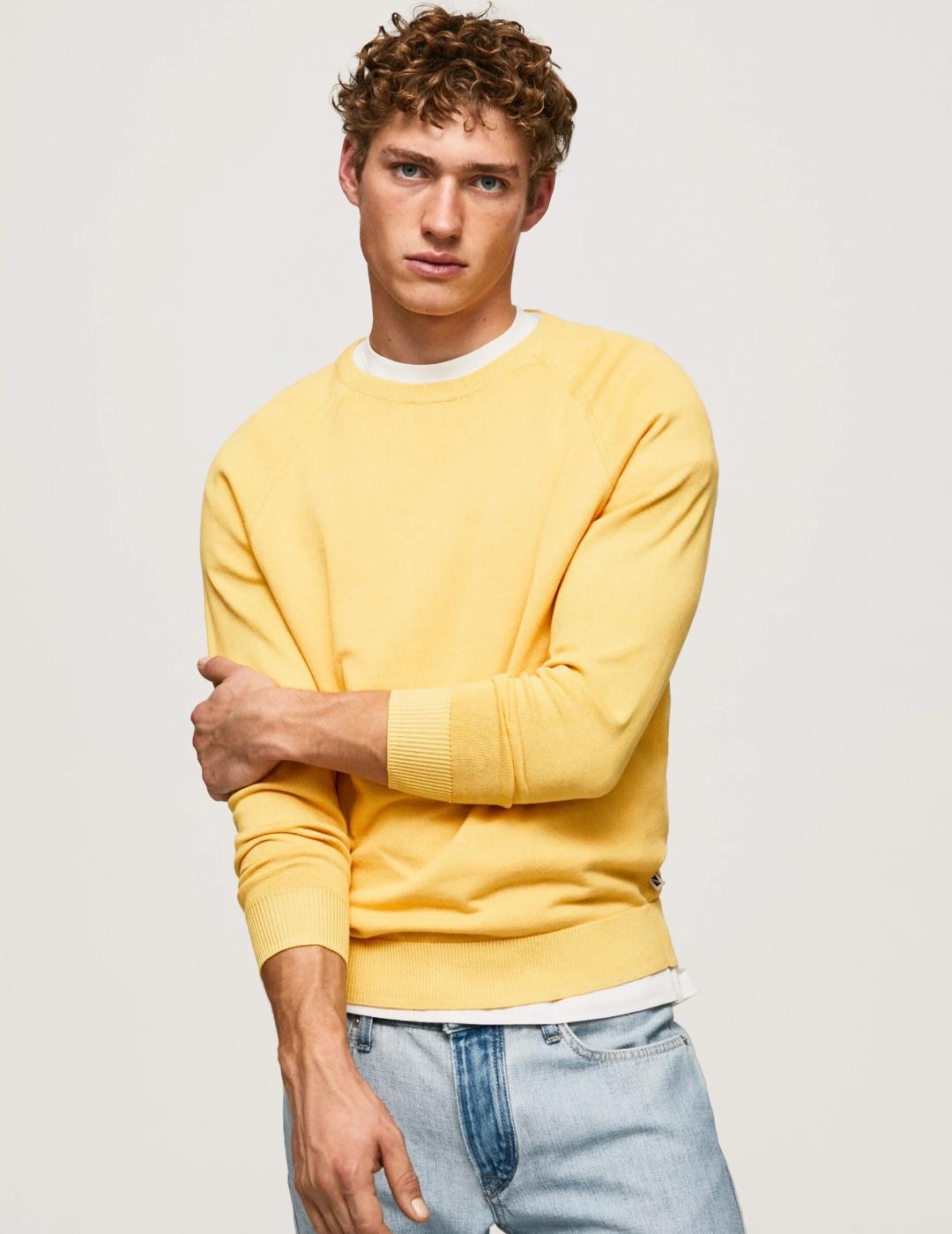 Jersey amarillo algodón cuello redondo hombre pepe jeans