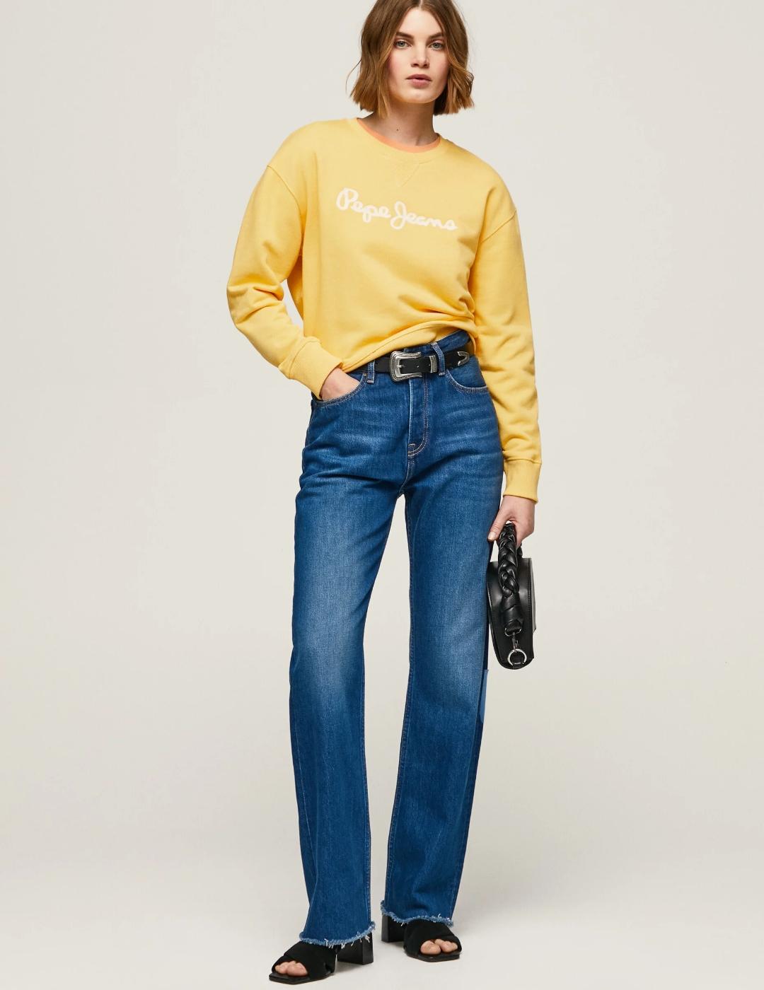Sudadera amarilla logo estampado mujer pepe jeans
