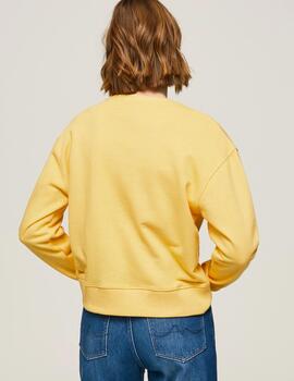 Sudadera amarilla logo estampado mujer pepe jeans
