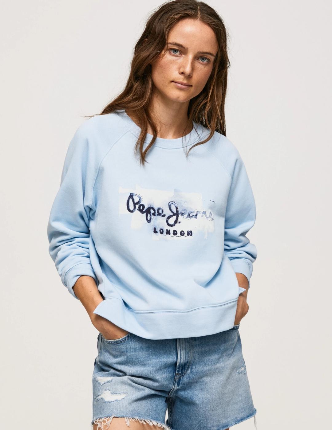 Sudadera azul fit cropped algodón mujer pepe jeans