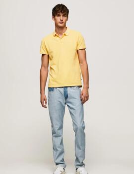 Polo amarillo algodón piqué logo bordado hombre pepe jeans