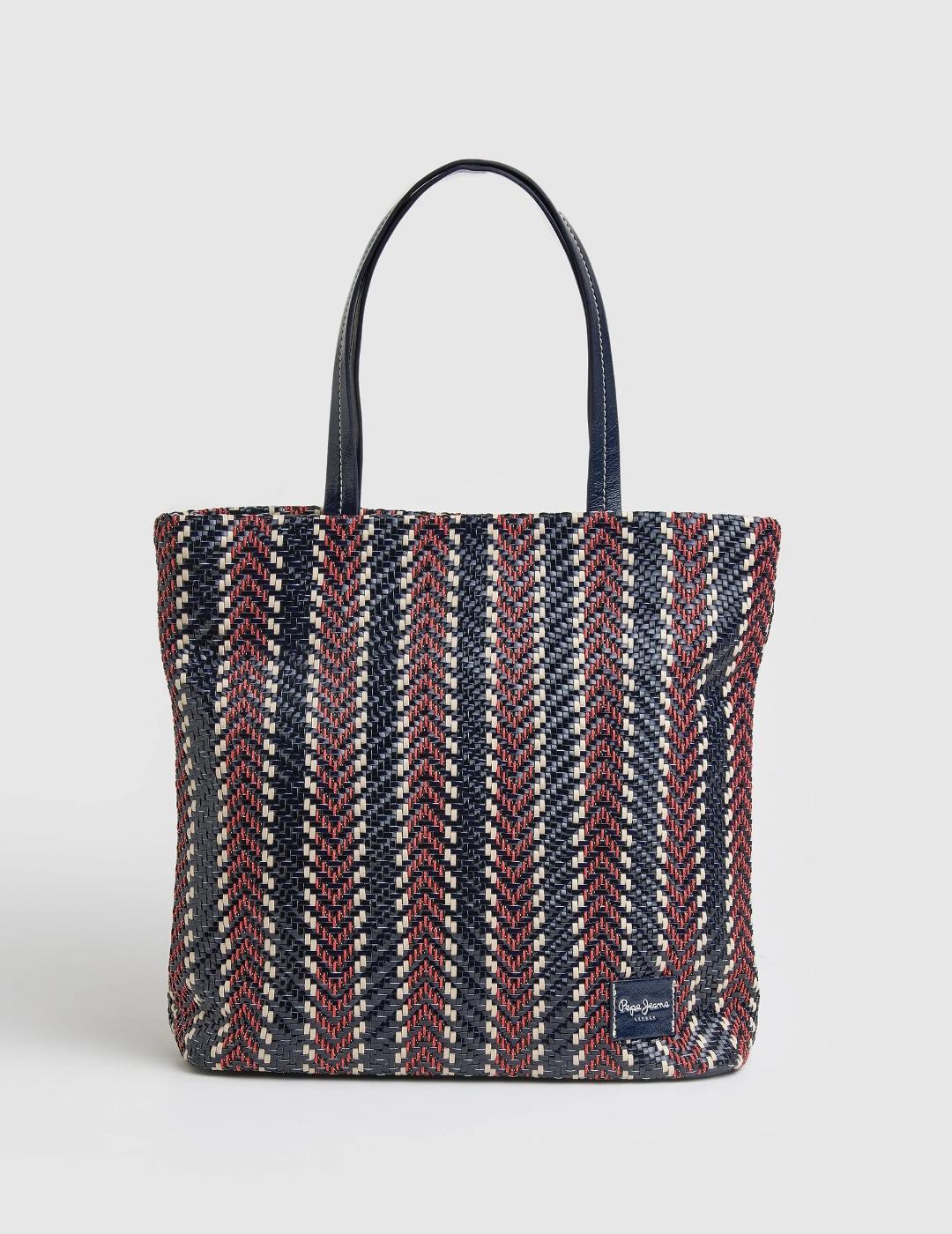 Bolso shopper Carmela tejido zig zag azul mujer pepe jeans