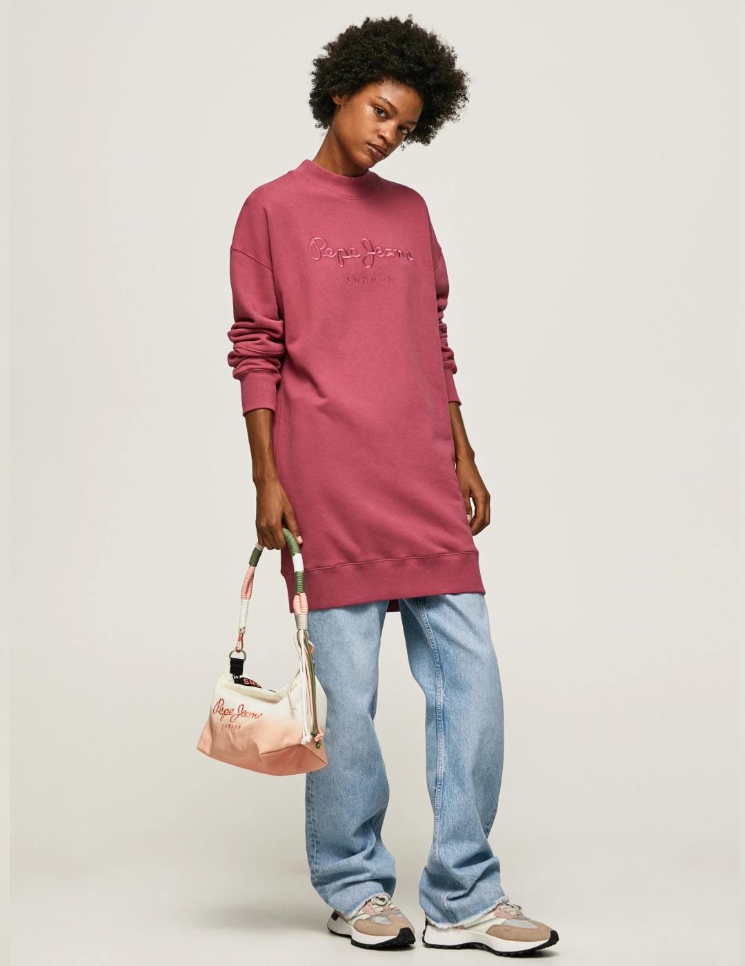Vestido corto sudadera con logo rosa lexie mujer pepe jeans
