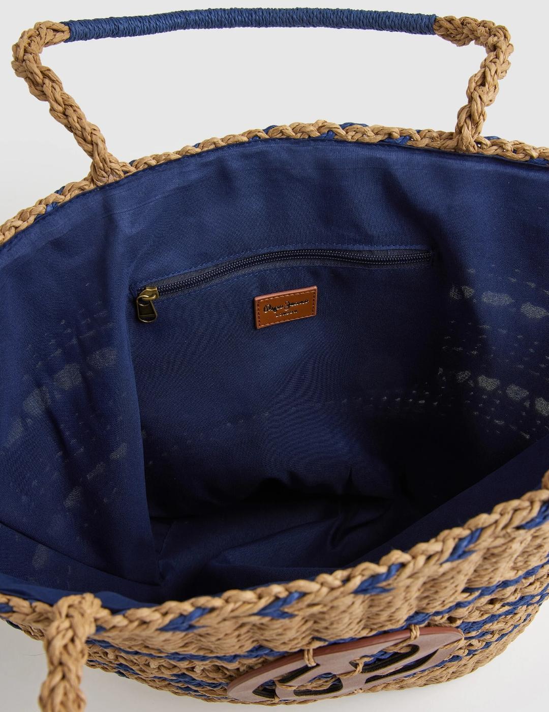 Bolso cesta azul tejido de paja mujer pepe jeans