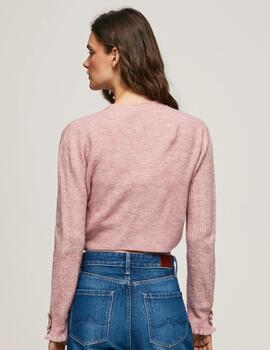 Cardigan calado escote en V Tiana rosa mujer pepe jeans