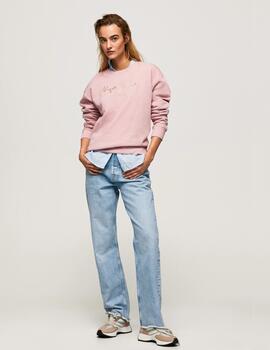 Sudadera rosa bordada algodón Loreta mujer pepe jeans