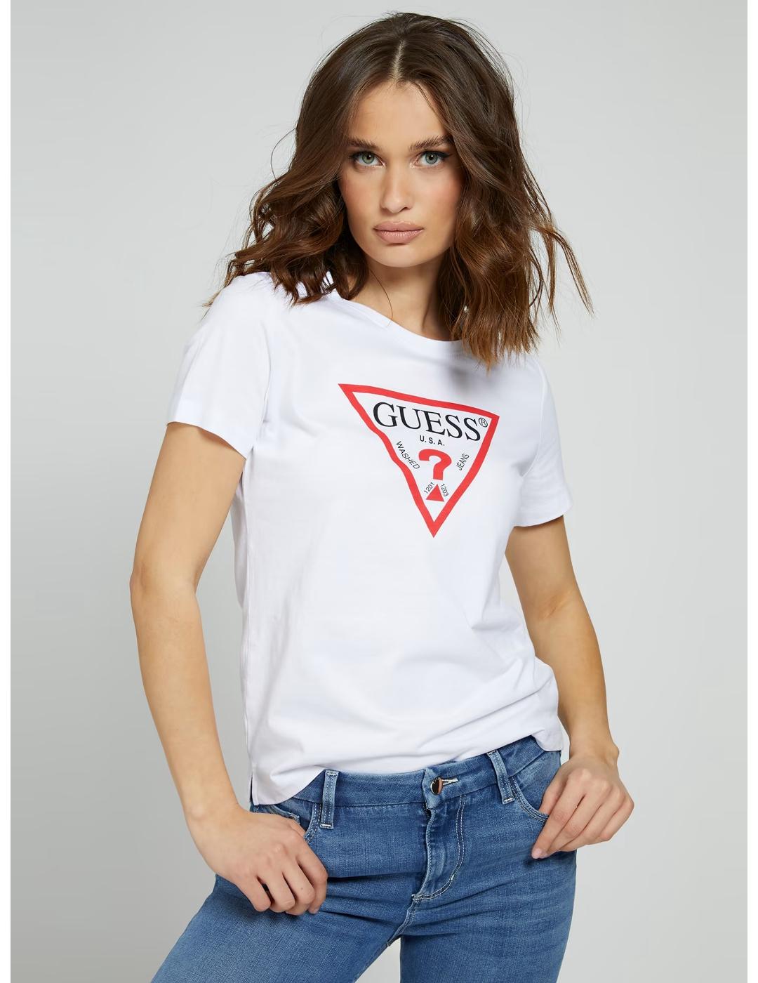 pantalla Juventud vacío Camiseta Guess Original tee blanca para mujer
