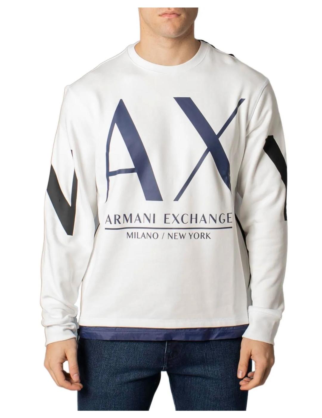 golpear manual agua Sudadera Armani Exchange estampada blanca para hombre