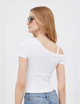 Camiseta Pepe Jeans blanca canalé Alexa asimétrico mujer