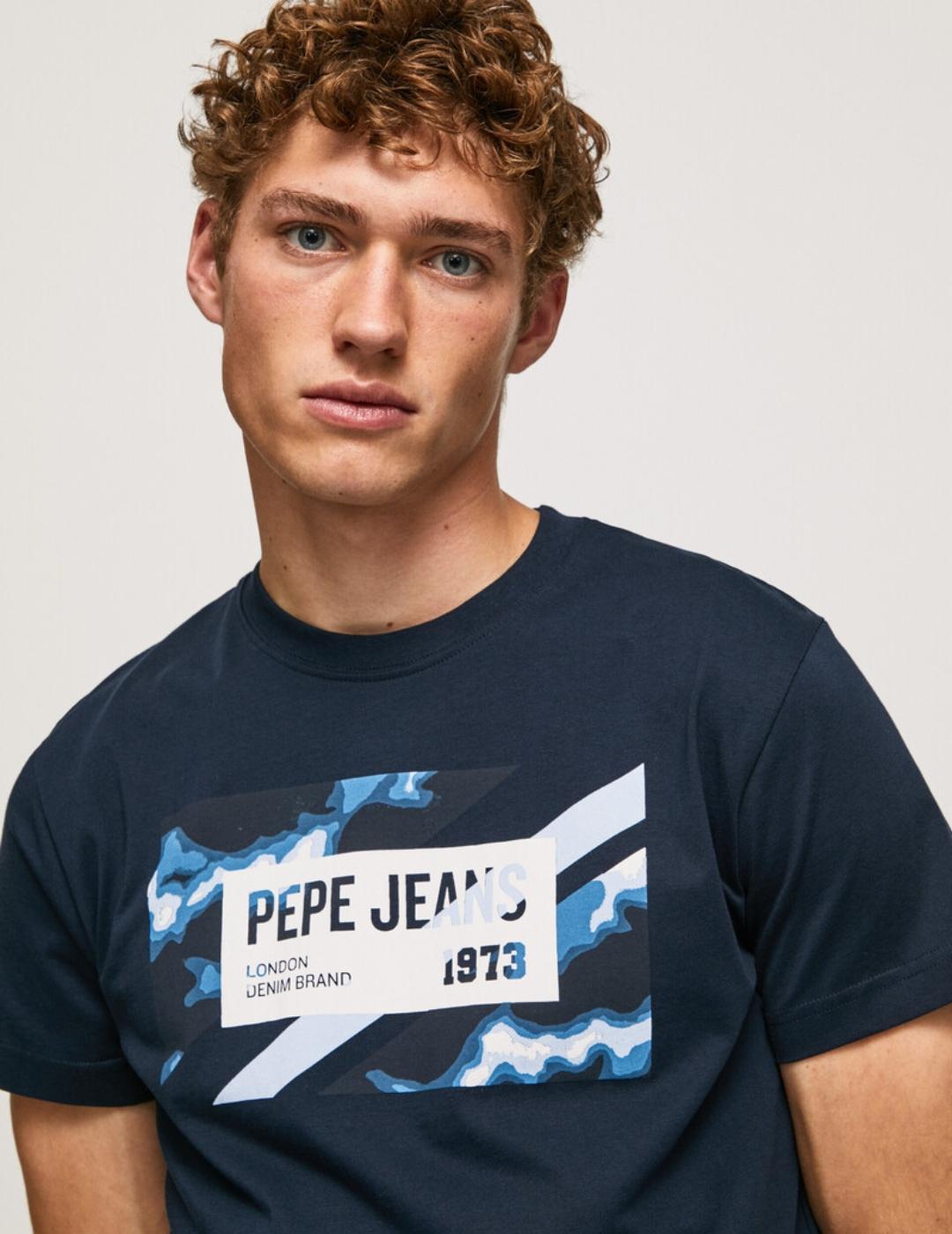Sudadera con cuello redondo y logotipo delante azul marino Pepe