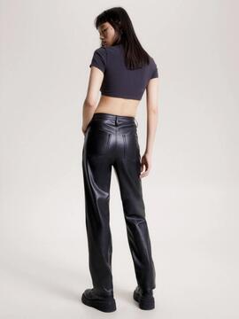Pantalon Tommy Jeans ecopiel negro para mujer