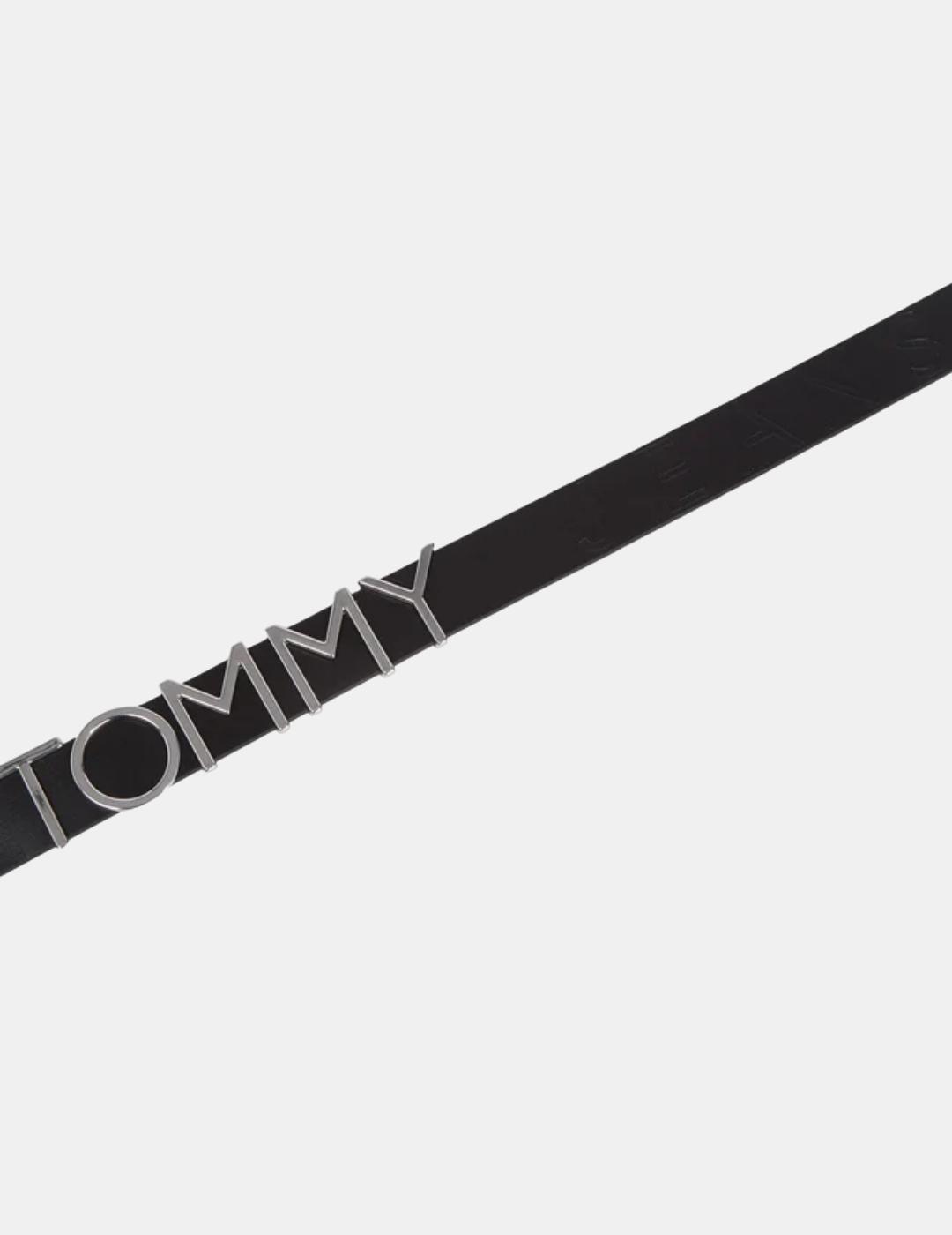 Cinturon Tommy Jeans negro logo metálico para muje