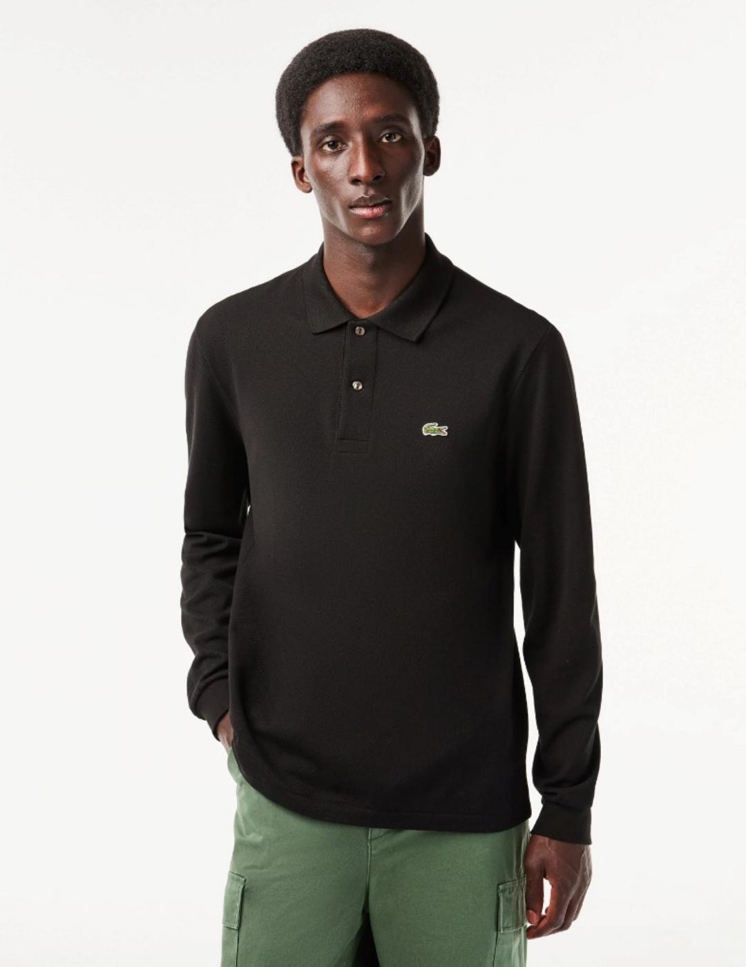 Polo largo Lacoste pique negro para hombre