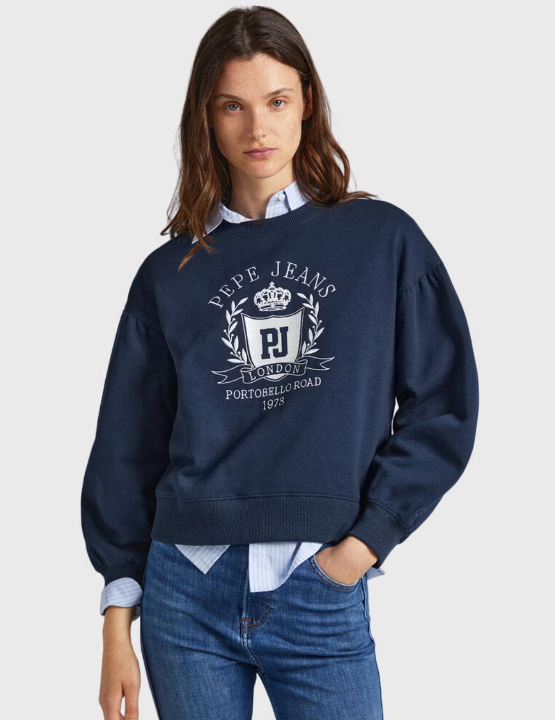 Sudadera sin Capucha Mujer Tommy Hilfiger Crop V Neck Azul oscuro