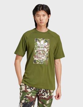Camiseta Adidas verde con estampado militar hombre