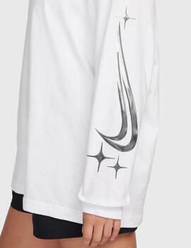 Camiseta Nike manga larga blanca estampada mujer