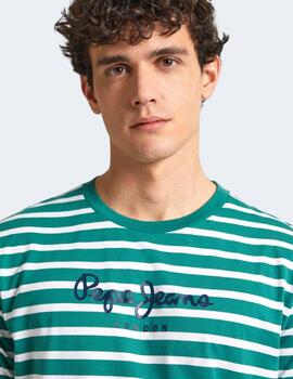 Camiseta Pepe Jeans Hombre Striped Eggo Verde