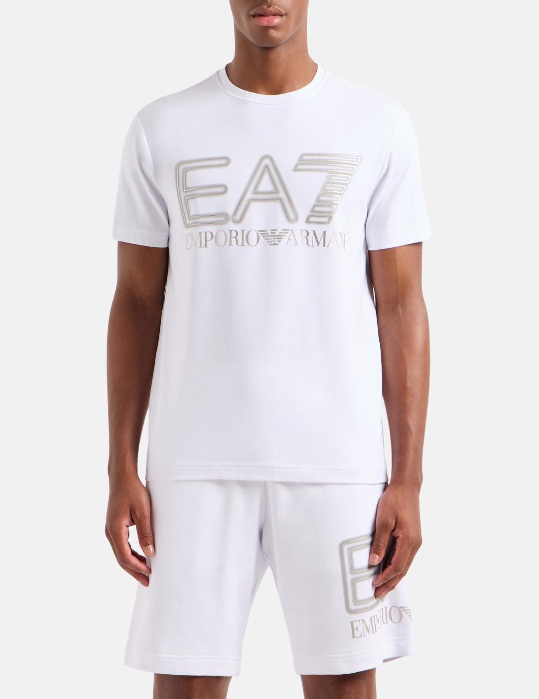 Camiseta EA7 blanca maxilogo plata hombre