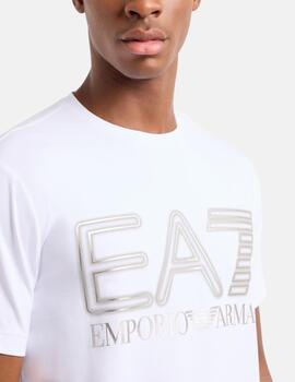 Camiseta EA7 blanca maxilogo plata hombre