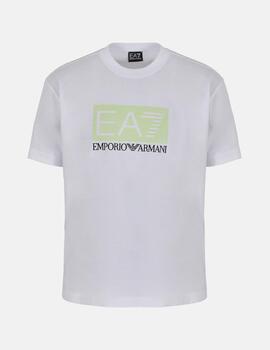 Camiseta EA7 blanca maxi logo fluor hombre