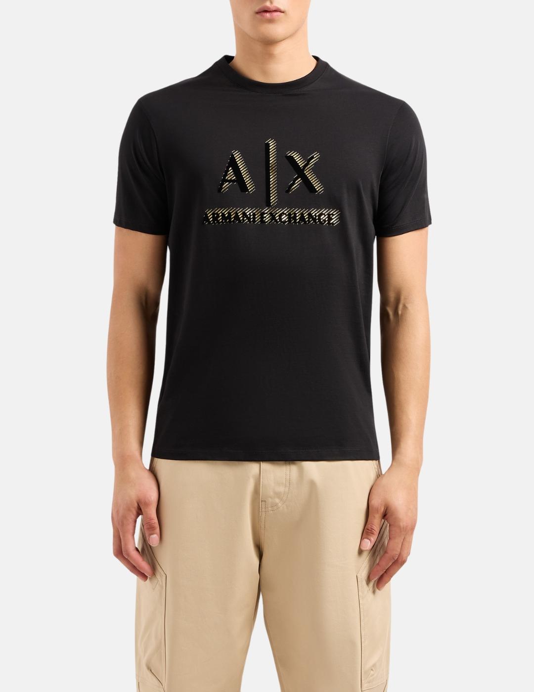 Camiseta Armani Exchance negra Logo dorado hombre