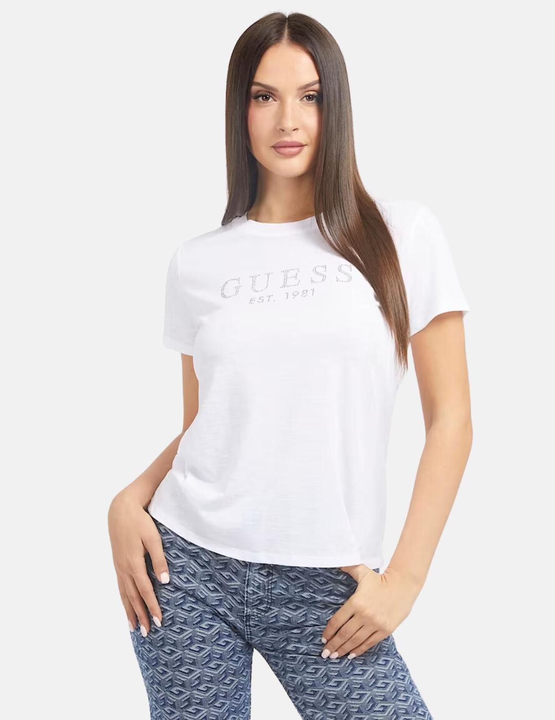 Camiseta Guess blanca crysta para mujer