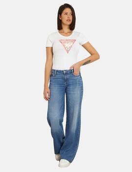 Camiseta Guess blanca satin triangle para mujer