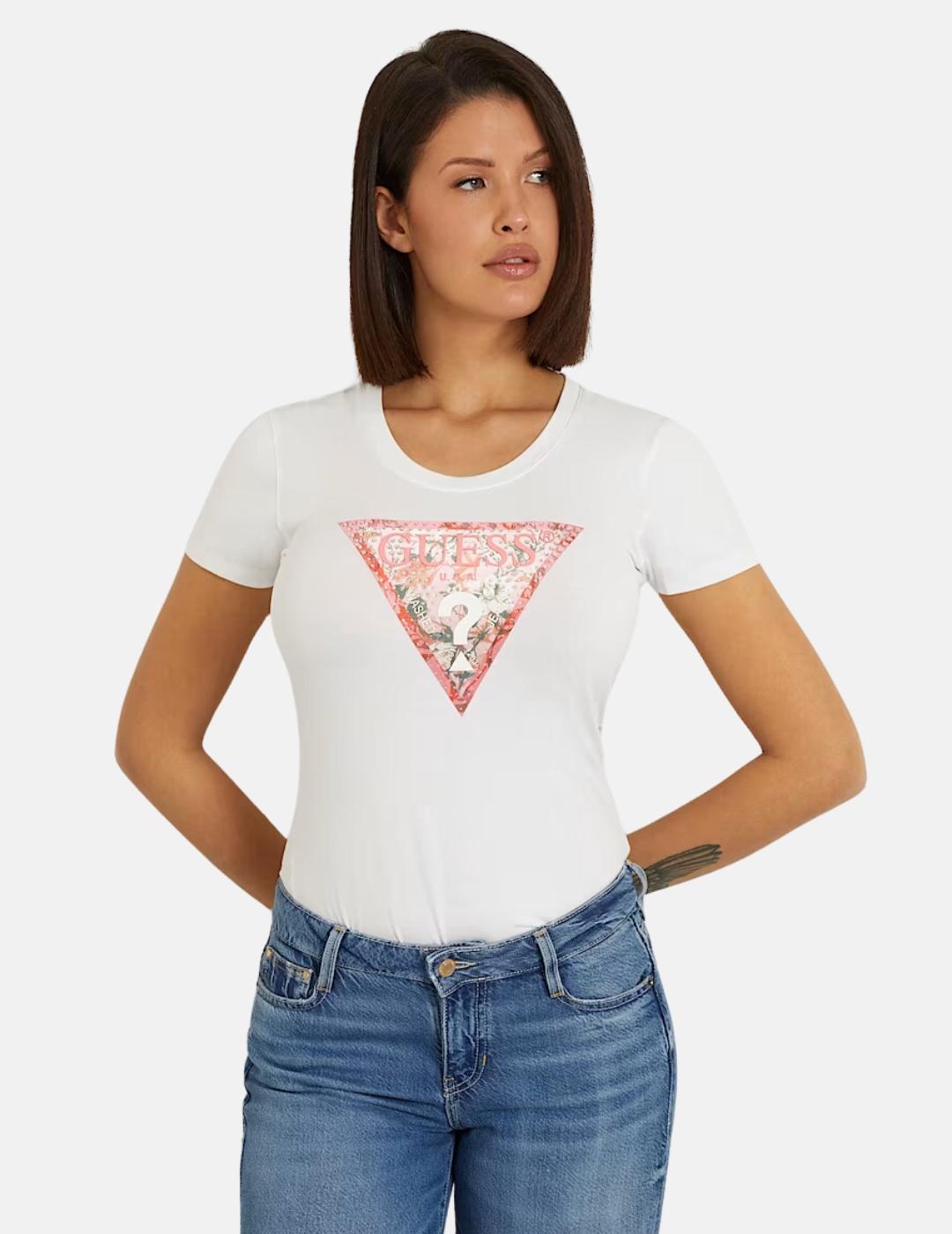 Camiseta Guess blanca satin triangle para mujer