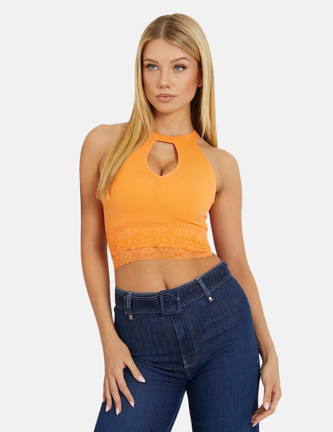 Camiseta Guess naranja LILA LACE para mujer