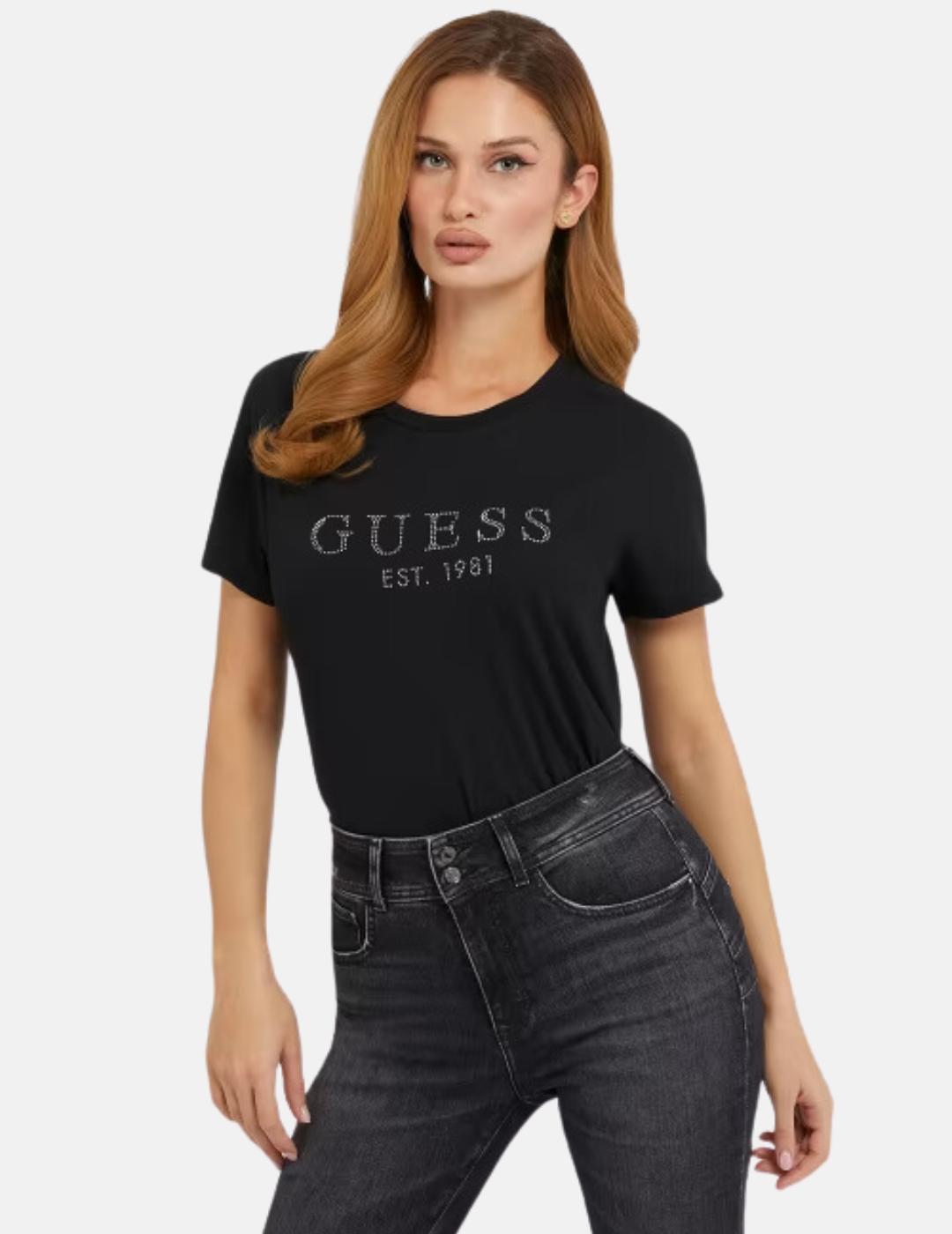 Camiseta Guess negra crysta para mujer
