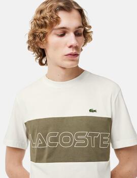 Camiseta Lacoste blanca franja verde para hombre