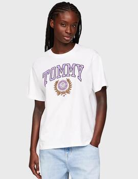 Camiseta Tommy Jeans blanca logo lila para mujer