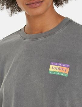 Camiseta Tommy Jeans gris logo cuadrado mujer