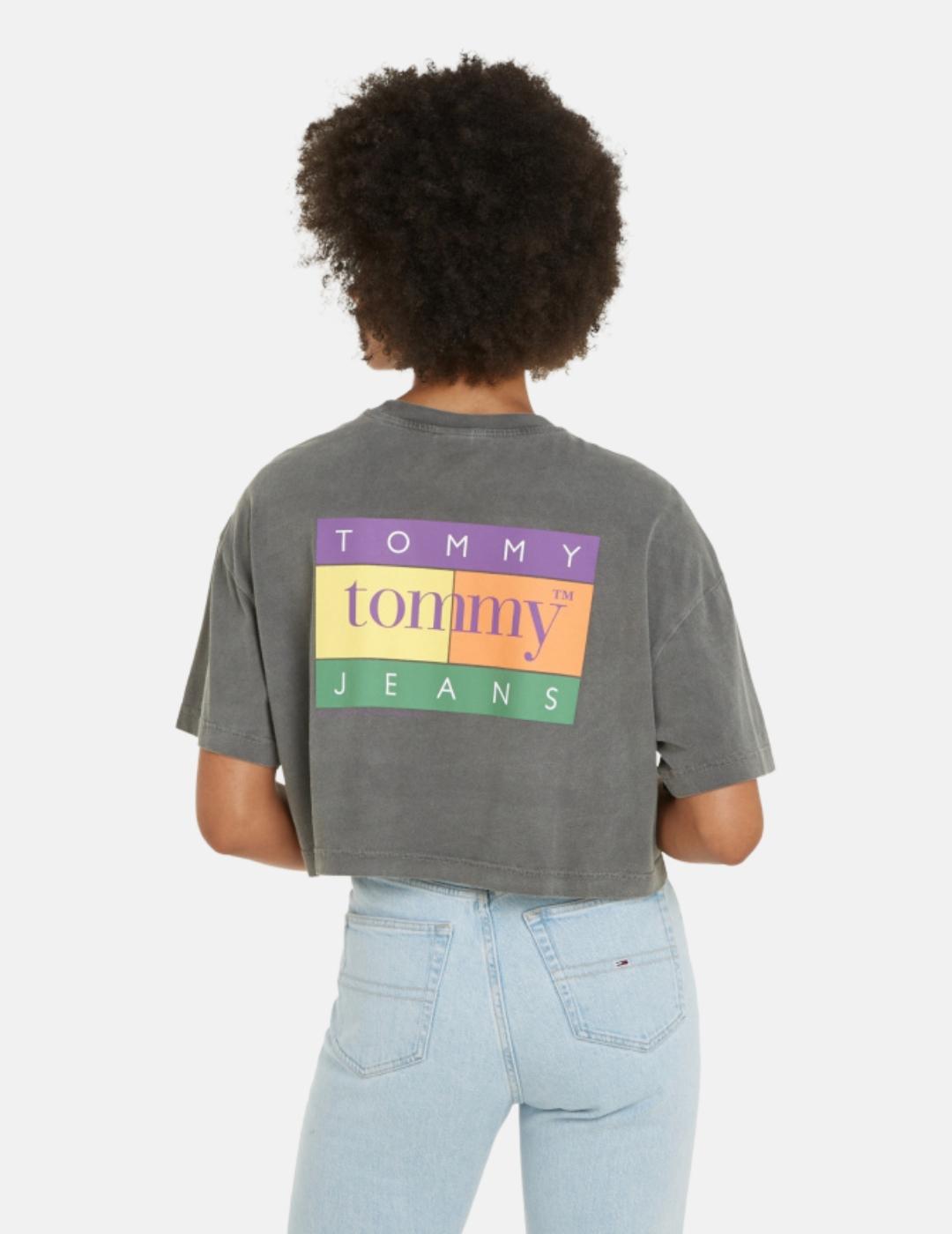 Camiseta Tommy Jeans gris logo cuadrado mujer