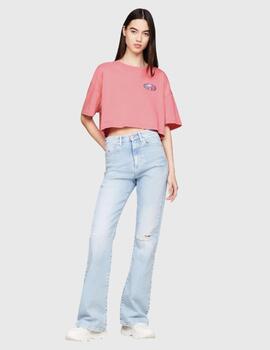 Camiseta Tommy Jeans rosa palmera para mujer