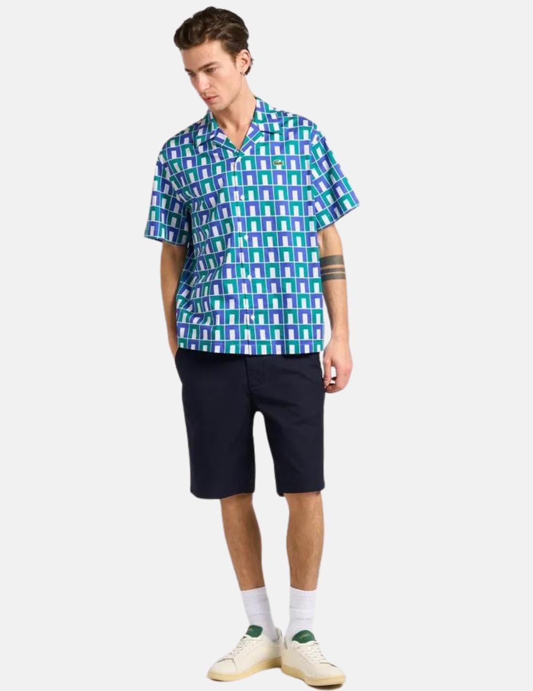 Camisa Lacoste CC Print verde/azul hombre