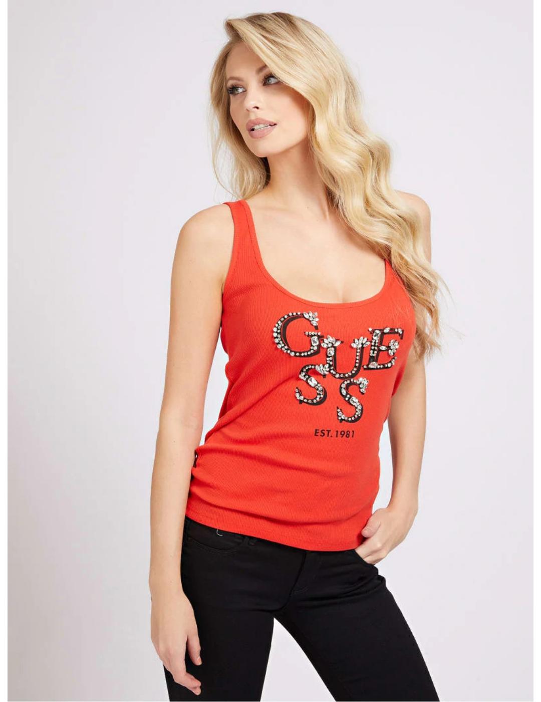 Camiseta Guess tirantes naranja para mujer