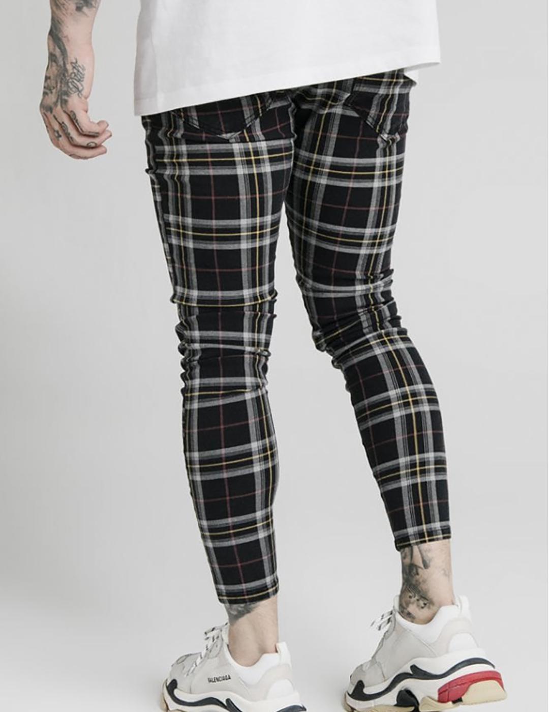 Jeans Siksilk cuadros super skinny para hombre