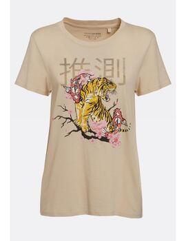 Camiseta Guess tigre beige para mujer