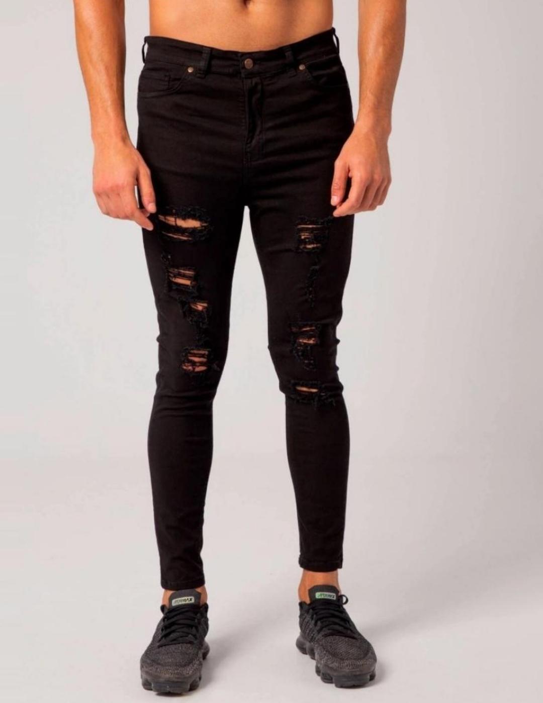 Jeans roto negro para hombre